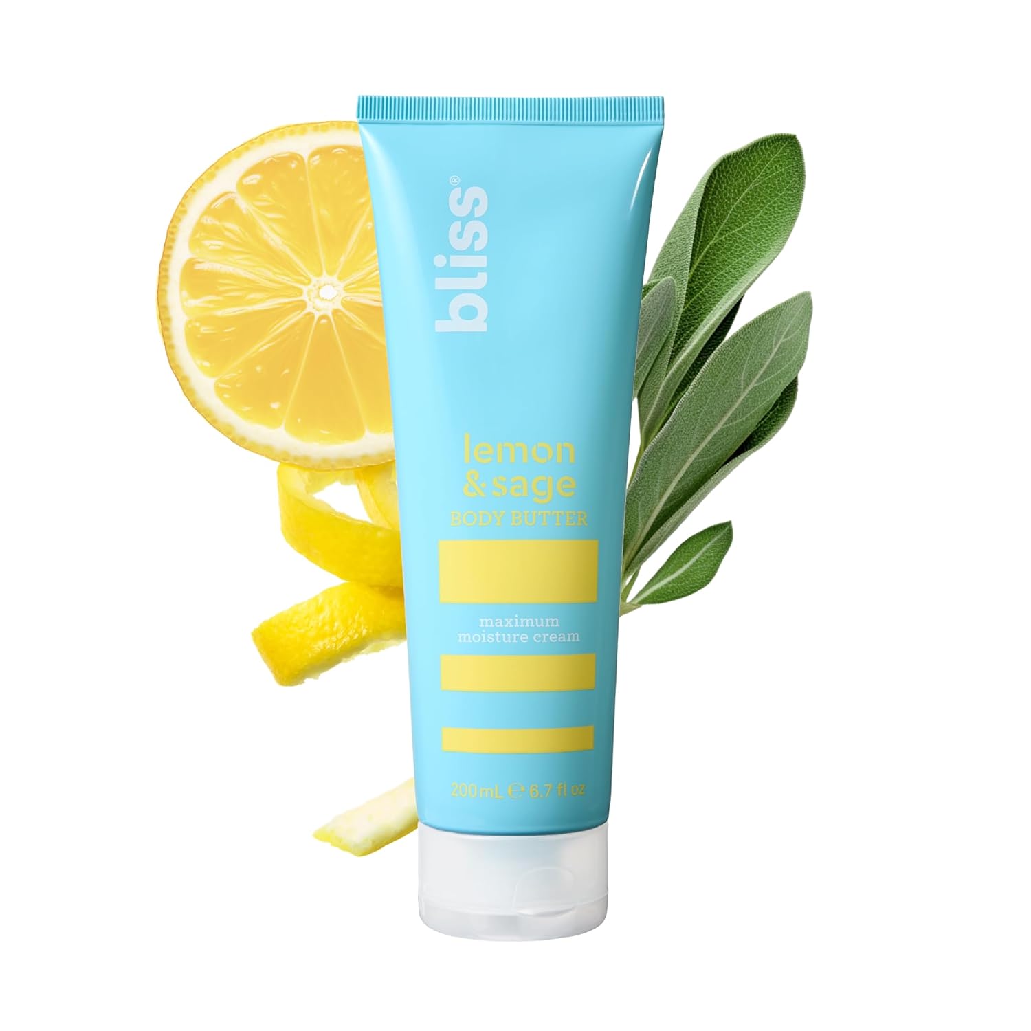 Bliss Lemon and Sage Body Butter - Maximum Moisture Cream - 6.7 Fl Oz Lotion for Dry Skin - Long-Lasting Moisturizer for Women & Men - Vegan and Cruelty-Free